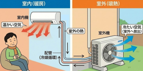 暖房時の冷媒流れ