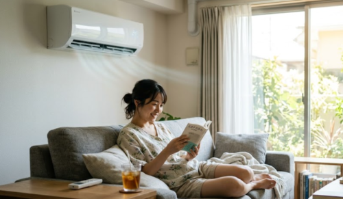 エアコンで快適に過ごす人(夏)